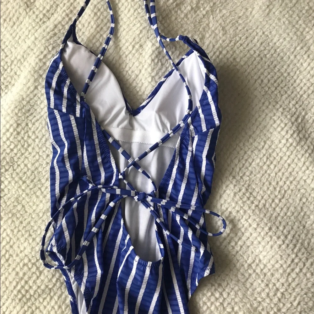J. Crew Blue and White Striped One Piece Swimsuit - Picture 4 of 6